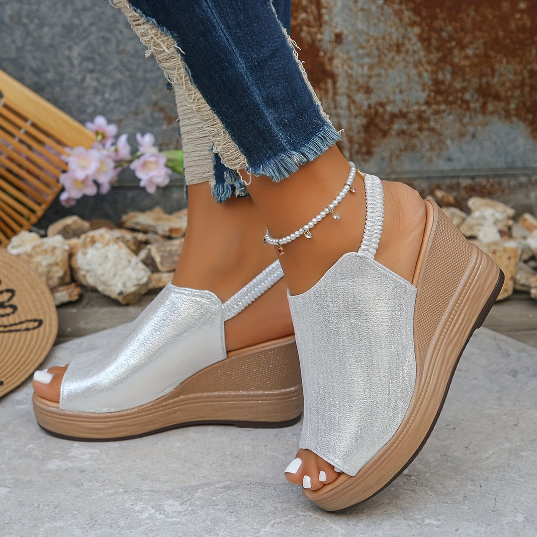 Women's Open Toe Wedge Platform Sandals with Rhinestone Slingback