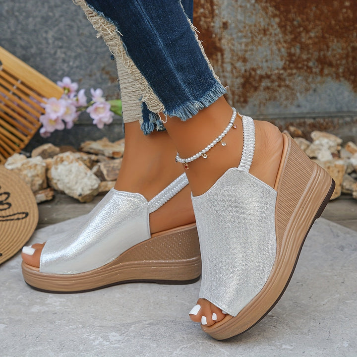 Women's Open Toe Wedge Platform Sandals with Rhinestone Slingback