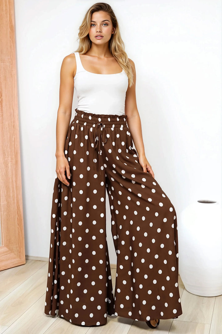Women’s Wide Leg Pants Elasticated Waist Polka Dot Print Pants