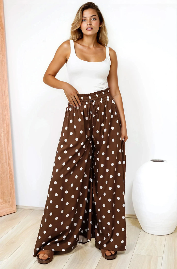 Women’s Wide Leg Pants Elasticated Waist Polka Dot Print Pants