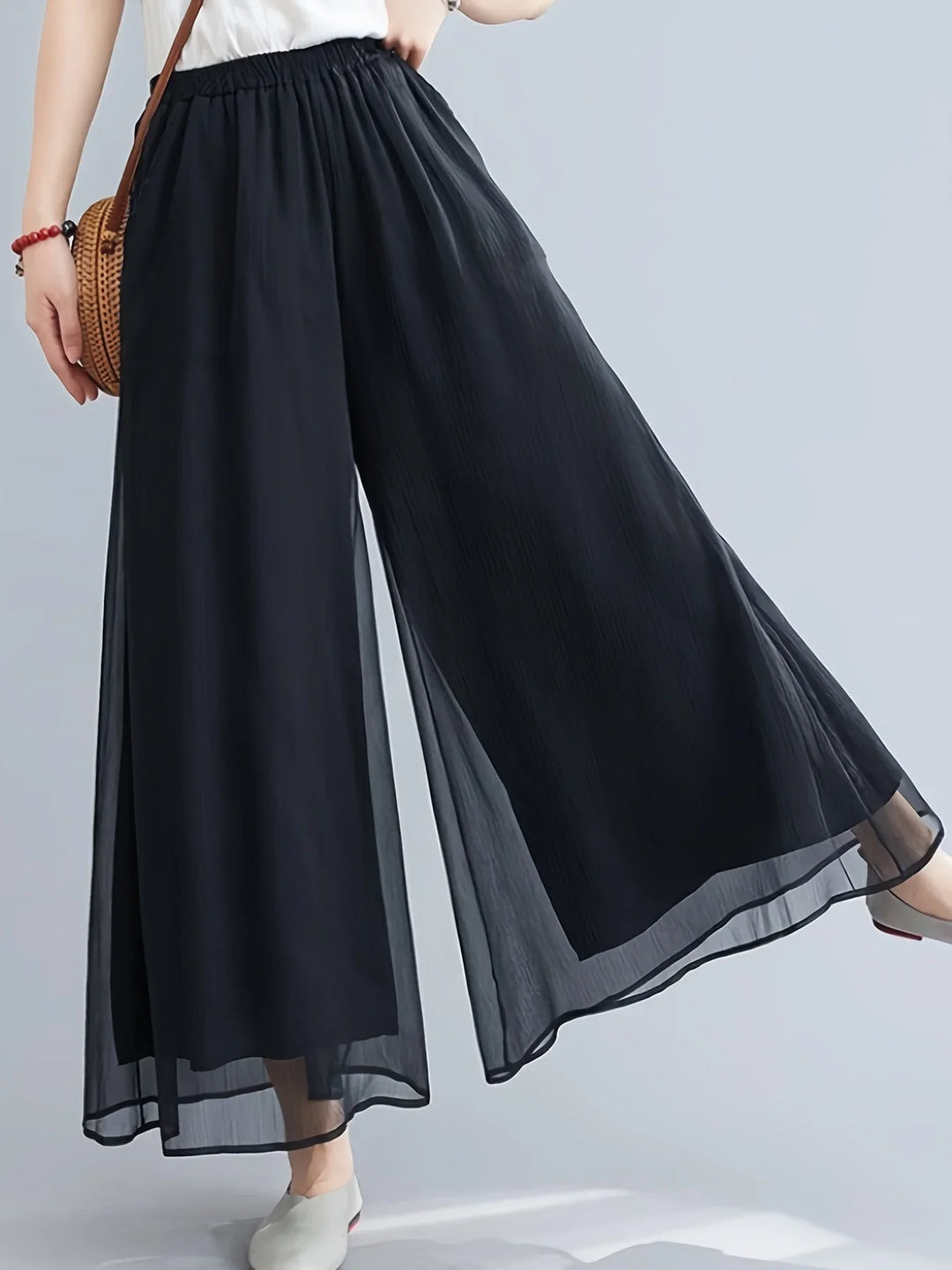Women's Wide-Leg Palazzo Pants with Elastic Waistband