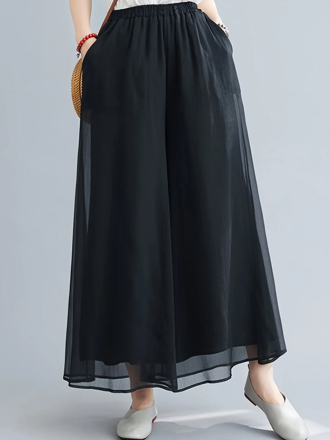 Women's Wide-Leg Palazzo Pants with Elastic Waistband