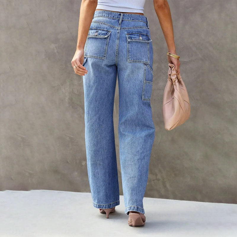 Women’s Wide Straight Leg Utility Pocket Denim Pants