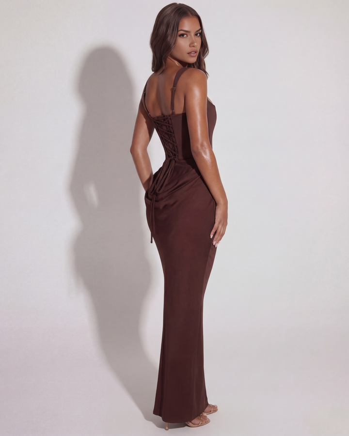 Women’s Square Neck Strap Corset Back Maxi Dress