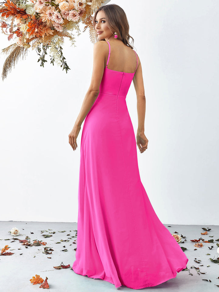 Women's Wrap Maxi Dress with Spaghetti Straps and Ruffle Slit