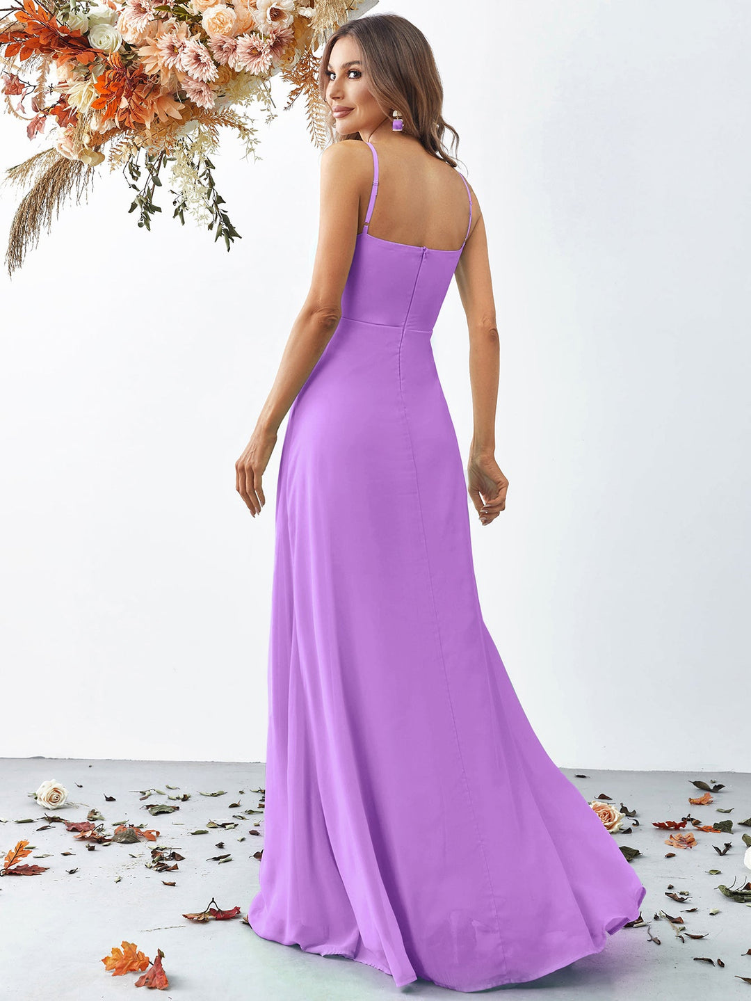 Women's Wrap Maxi Dress with Spaghetti Straps and Ruffle Slit