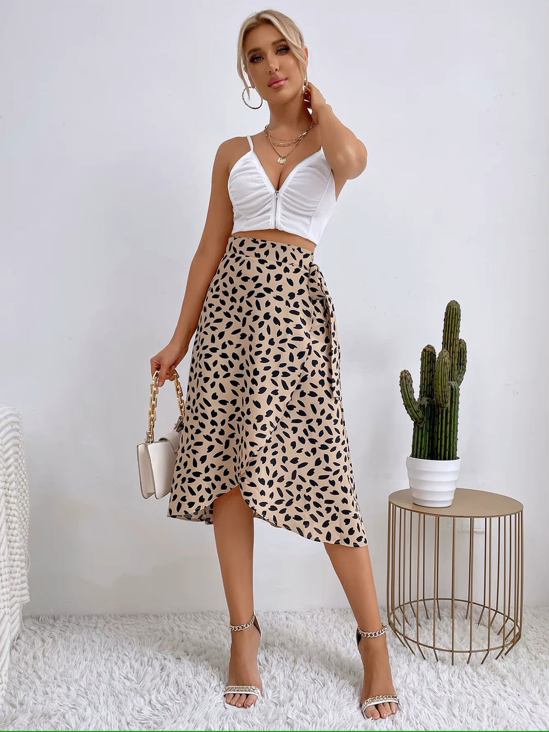Women’s Wrap Tie Waist Split Front Midi Skirt